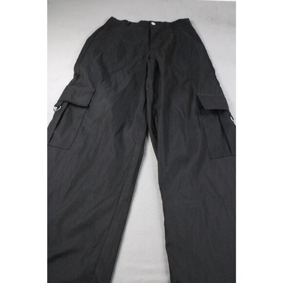 Black Cargo Pants Men’s Size M Wide Leg Utility Workwear Polyester Pockets - Picture 6 of 10